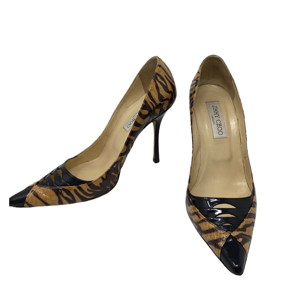 Jimmy Choo Black and Brown Zebra Pumps Heels 7.5